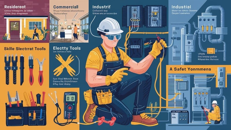 Illustration of X.Q Electrical's Doncaster electrician services across residential, commercial and industrial settings